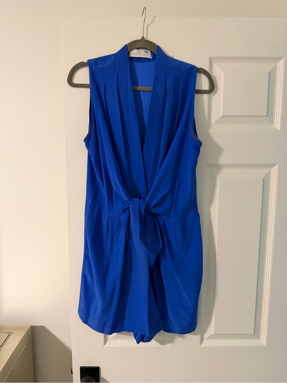 Amanda Uprichard Royal Blue Sleeveless Tie-Front Romper